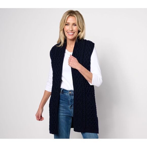 Aran Craft Sweaters - Aran Craft Women's Top Sweater Sz M Merino Wool Open Front Vest Blue A637306